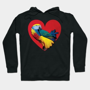 Colourful Parrot In a Heart Shape. Valentines Bird Hoodie